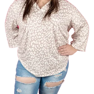 Apricot Leopard V Neck Plus Size Top