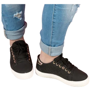 Black Quilted Lace Up Sneaker