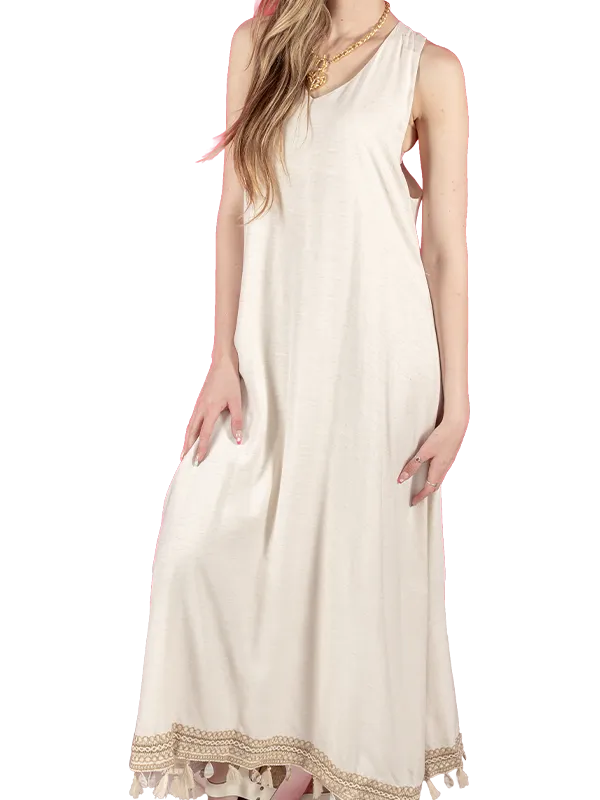cream long dress short sleeve
