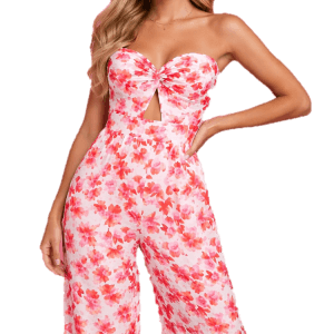 Pink Floral Pleated Wide Leg Jumpsuit