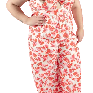 Pink Floral Pleated Wide Leg Jumpsuit