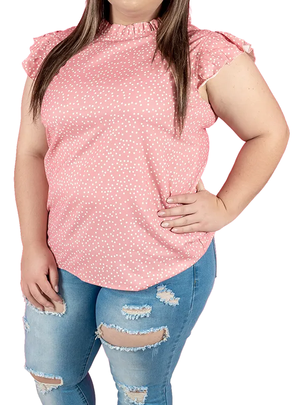 Home 3 pink polka dot ruffle sleeve blouse