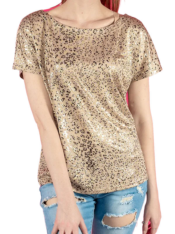 Home 6 shimmer leopard print sleeve t shirt
