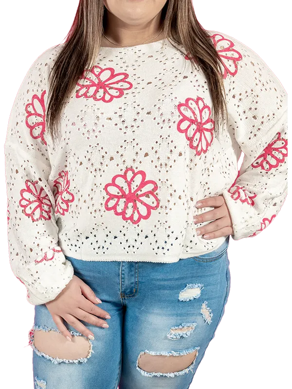 white flower print sweater