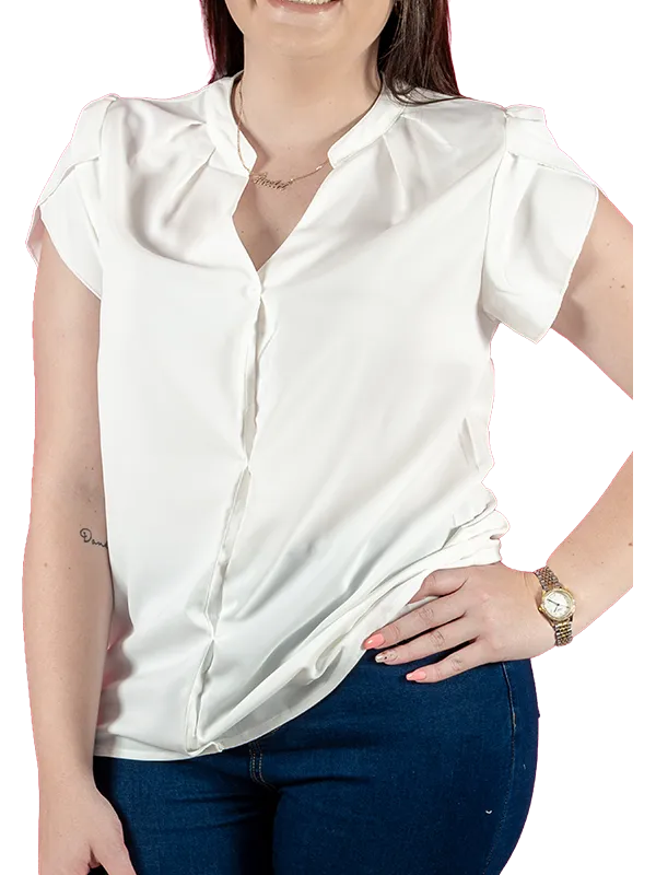 white silky neckline petal sleeve blouse