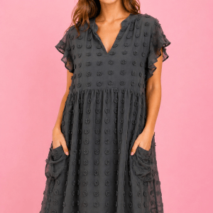 BLACK RUFFLED PLUS SIZE DRESS