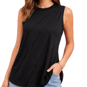 BLACK CREW NECK PLEATED TANK TOP